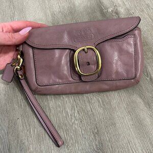 Coach Bleecker Lilac Purple Leather Buckle Wristlet Pouch Wallet Clutch